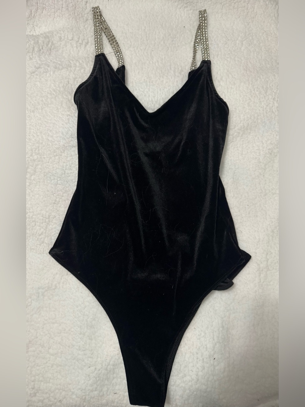 Forever 21 Black Velvet Rhinestone-Strap Bandeau Bodysuit